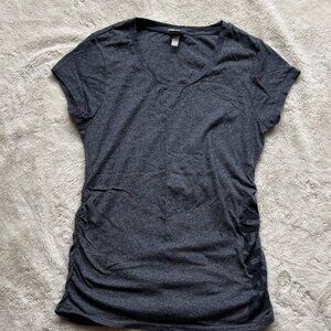 Bench Ruched Side T-Shirt | Charcoal Gray Scoop Neck Tee | XL | Cotton Blend